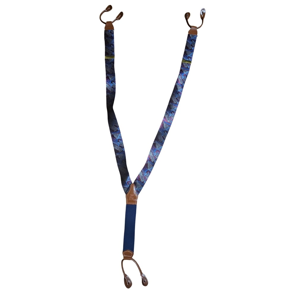 Countess Mara Mens Silk‎ Suspenders Geometric Abstract Print Y-Back Art Deco 90s